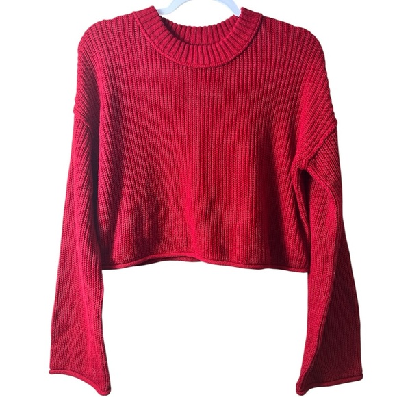 Wild Fable Red Knit Cropped Pullover Sweater Medium Casual Holiday Xmas - Picture 1 of 9
